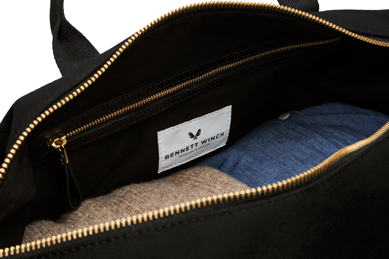 weekender bag open view in black
