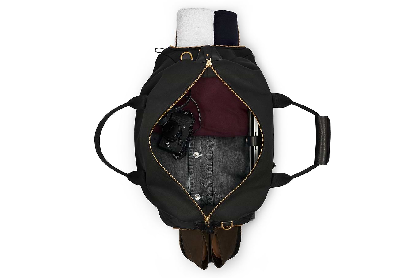 Weekender Top View The Weekender | Black Canvas Weekender | Men's Weekend Bag – Bennett Winch