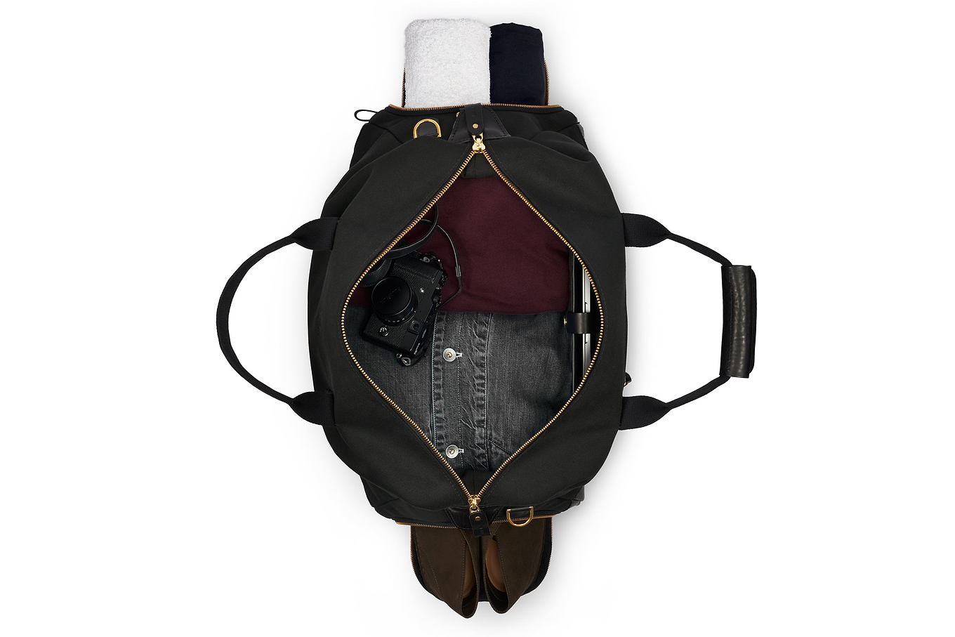 weekender bag open view in black