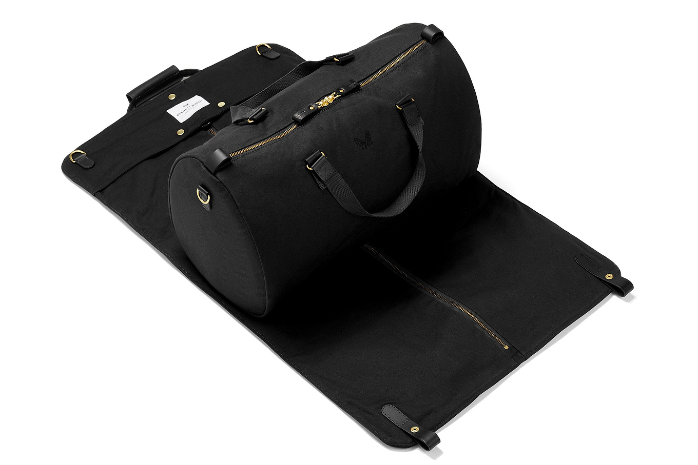 leather suit carrier holdall open view in black