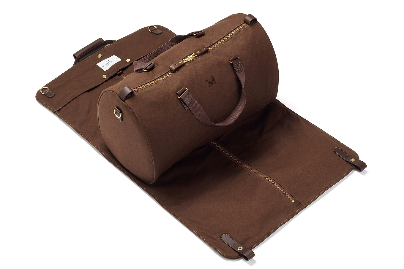 suit carrier holdall open view in brown leather