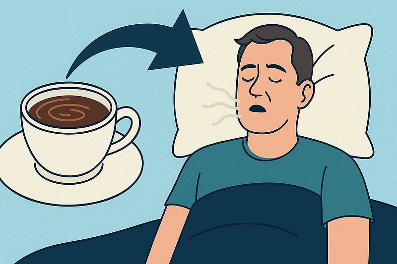 Sleeping person snoring after drinking coffee