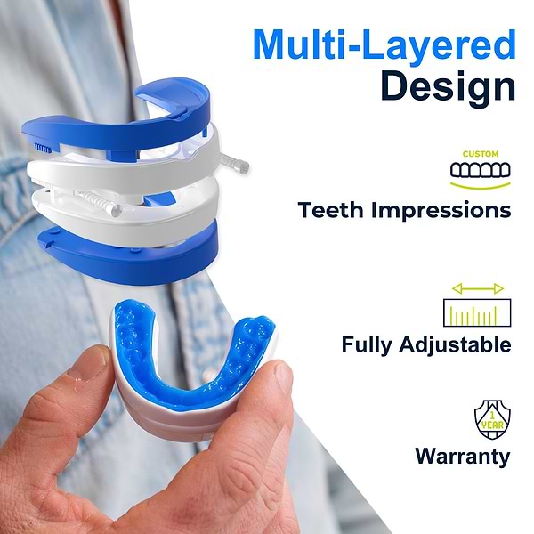 Multi layered design of VitalSleep mouthpiece offering enhanced comfort and customizable adjustments