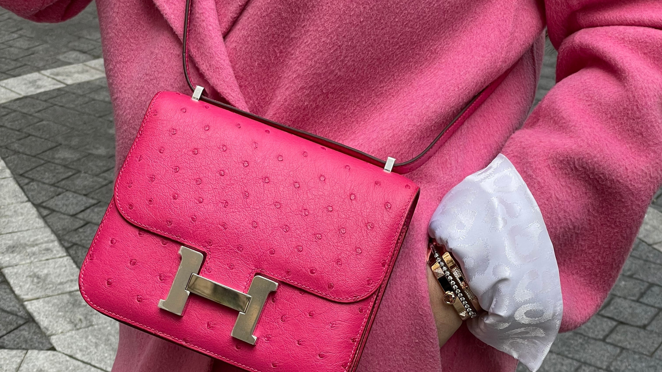Hermès Constance ostrich pink bag