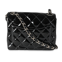 Vintage Black Quilted Patent Mini Square Flap Bag