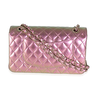 20B Purple Quilted Iridescent Lambskin Medium Classic Double Flap Bag