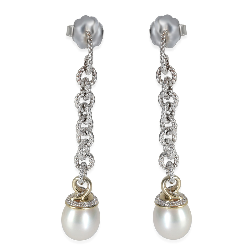 Yellow Gold & Sterling Silver Pearl and Diamond Earrings