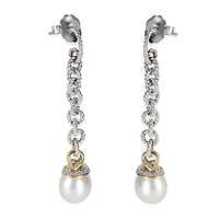 Yellow Gold & Sterling Silver Pearl and Diamond Earrings