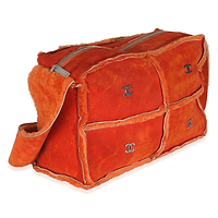 Vintage Orange Suede Shearling CC Logo Messenger