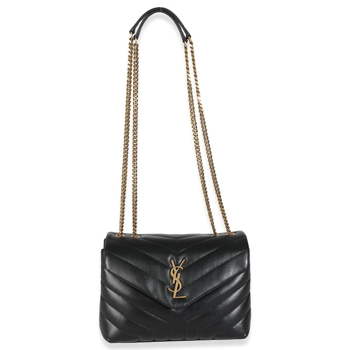 Black Calfskin Y Quilted Monogram Small Loulou Chain Satchel