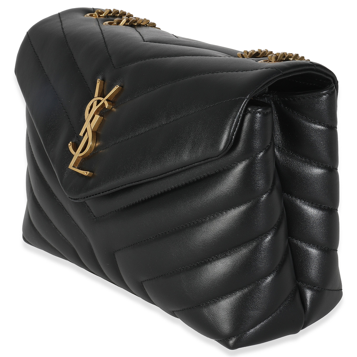 Black Calfskin Y Quilted Monogram Small Loulou Chain Satchel