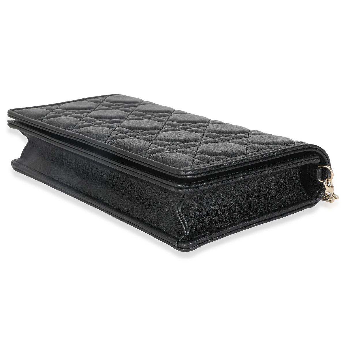 Black Lambskin Cannage Wallet On Chain