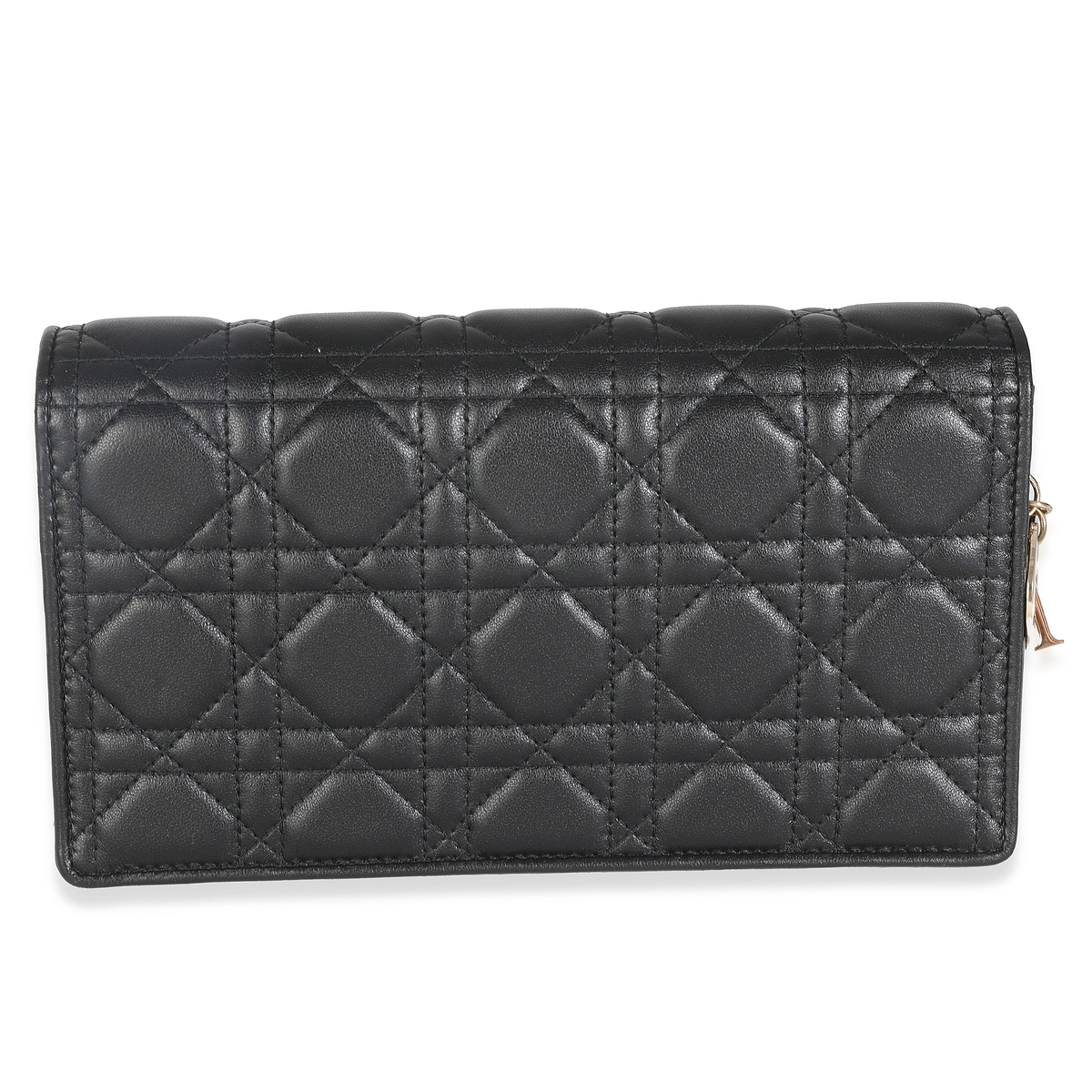 Black Lambskin Cannage Wallet On Chain