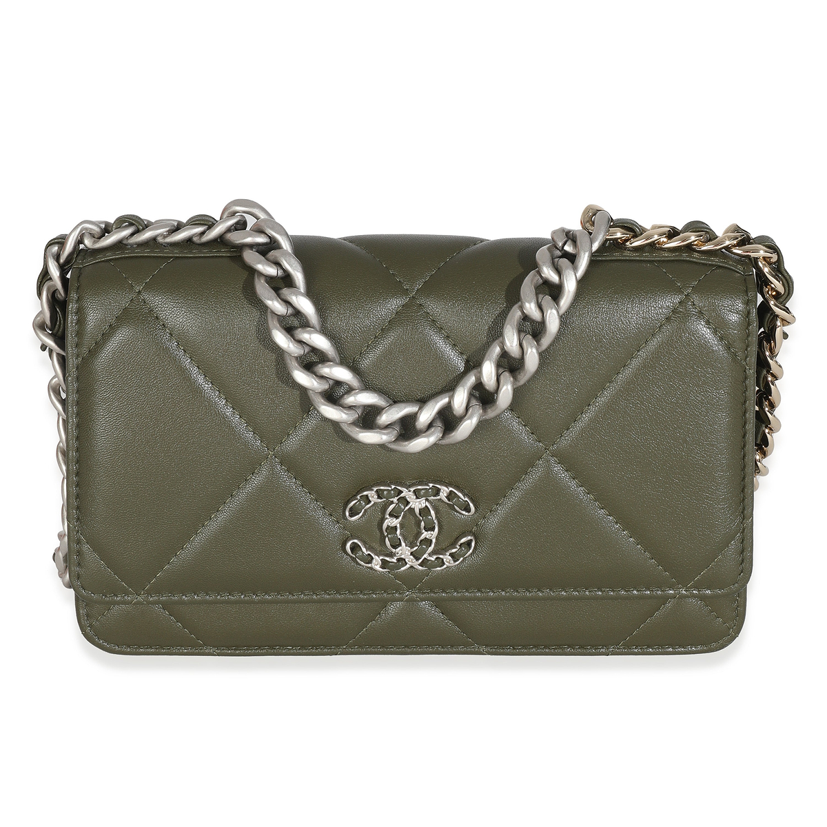 Khaki Quilted Goatskin Chanel 19 Wallet On Chain