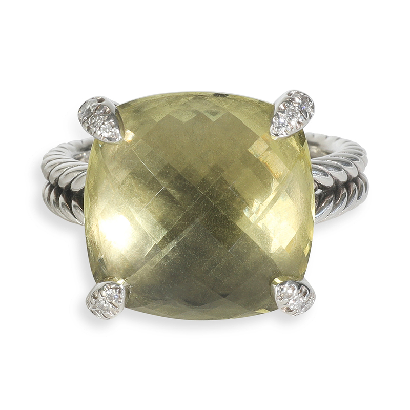 Sterling Silver Lemon Quartz and Diamond Chatelaine Ring