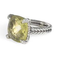 Sterling Silver Lemon Quartz and Diamond Chatelaine Ring