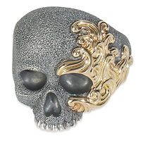 Yellow Gold & Sterling Silver  Waves Skull Ring
