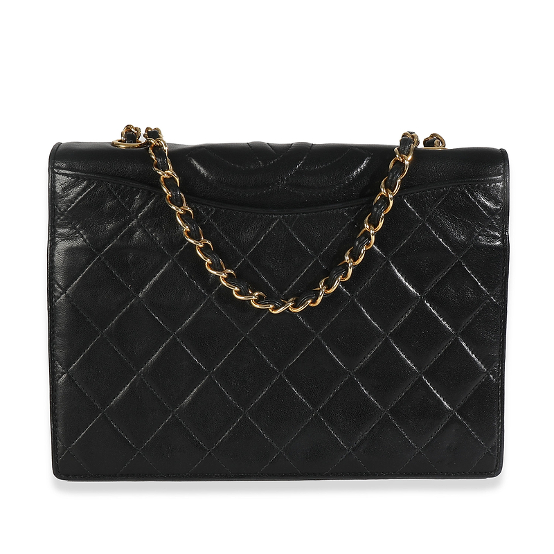 Vintage Black Matelasse Quilted Lambskin Crossbody Full Flap Bag