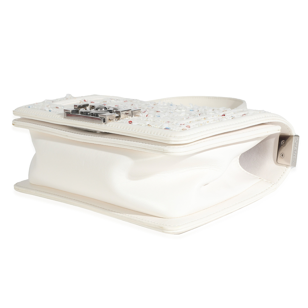 White Multicolor Lambskin Sequin Embroidered Small Boy Bag