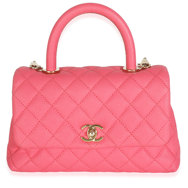 Pink Quilted Caviar Mini Coco Top Handle Flap Handbag