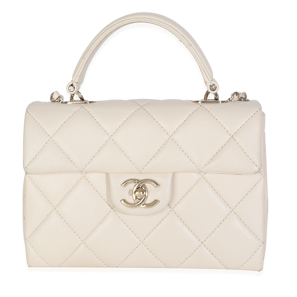 Beige Quilted Caviar Mini Retro Twist Top Handle Flap Handbag