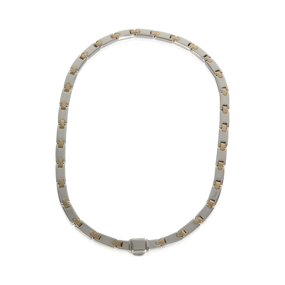 Yellow Gold & Sterling Silver  Vintage Flat Link Necklace