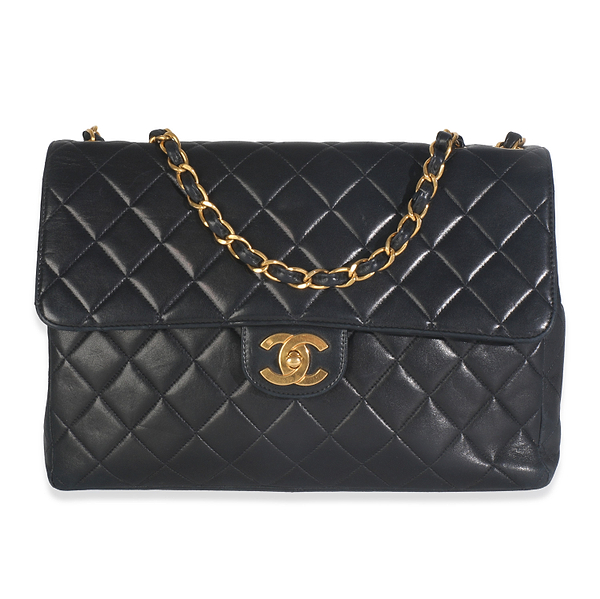 Vintage 24K Black Quilted Lambskin Jumbo Single Flap Bag