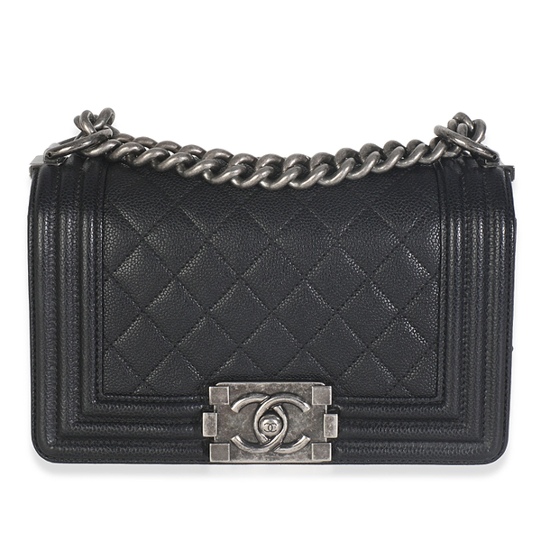 Black Quilted Caviar Small Boy Bag