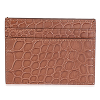 Brown Croc Embossed Calfskin Logo Card Holder