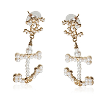 Gold-Plated  2018 Faux Pearl Anchor Earrings