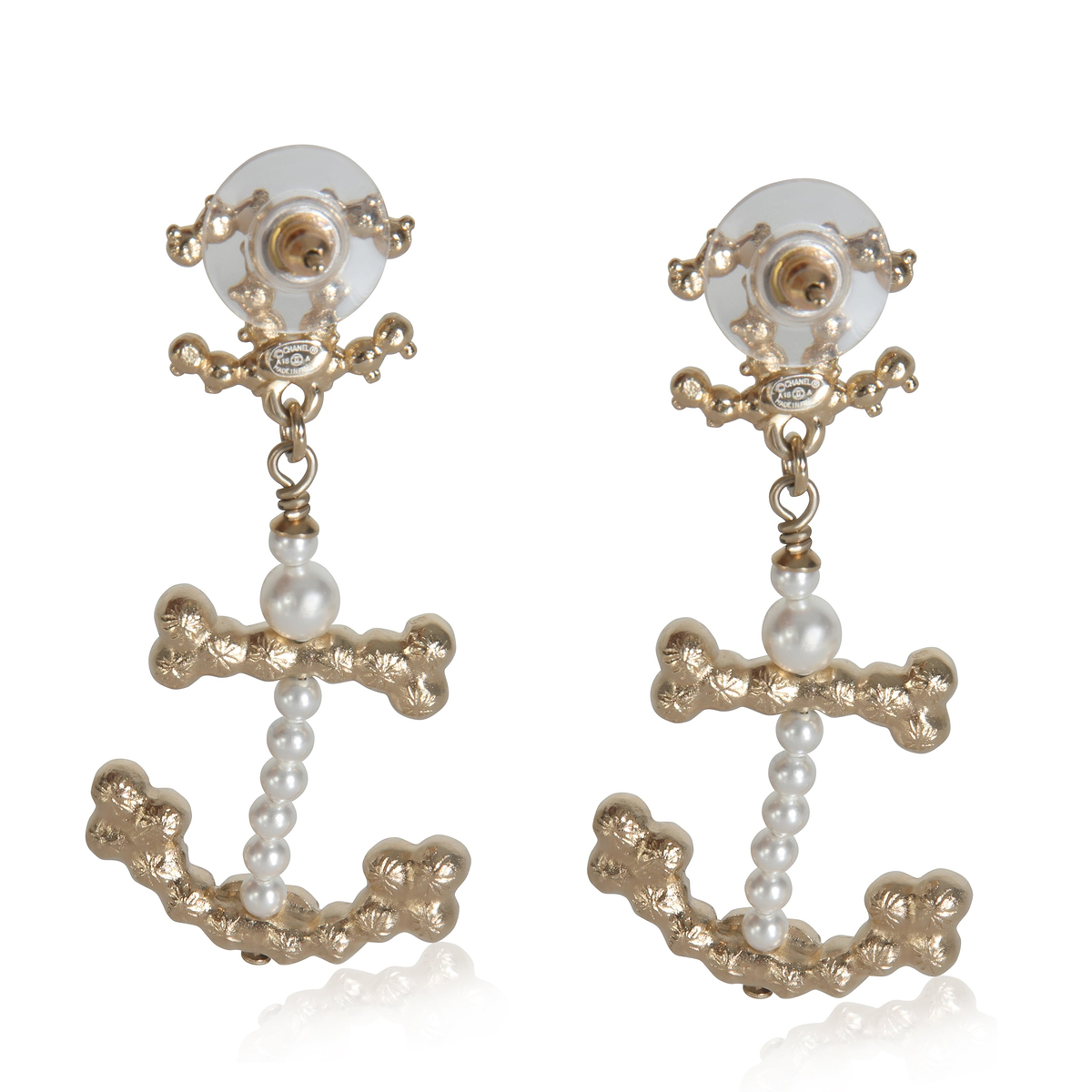 Gold-Plated  2018 Faux Pearl Anchor Earrings