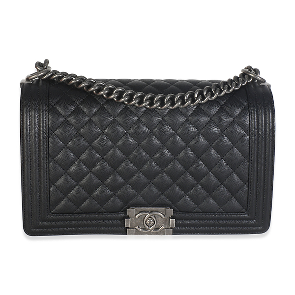 Black Quilted Caviar Medium Boy Bag