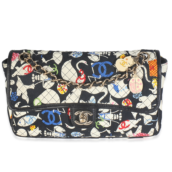 Multicolor Quilted Canvas Animal Print Single Flap Bag