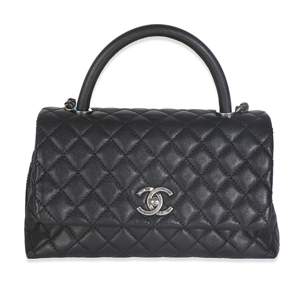 Black Quilted Caviar Medium Coco Top Handle Handbag