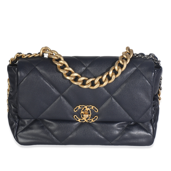 Navy Quilted Lambskin Medium Chanel 19 Flap Bag