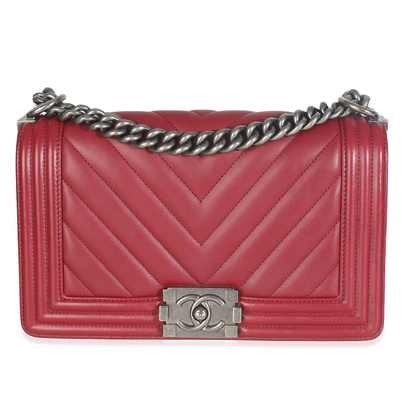 Burgundy Chevron Lambskin Medium Boy Bag