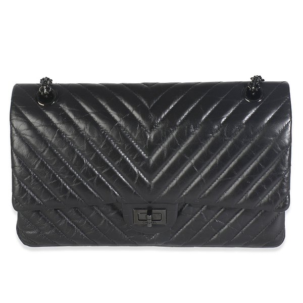 Black Aged Calfskin Chevron 2.55 So Black Reissue 226 Flap Bag