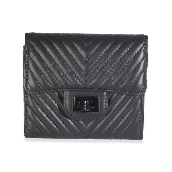 Black Aged Calfskin Chevron So Black Reissue Compact Wallet