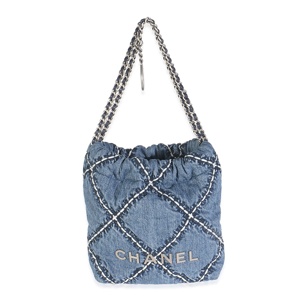 Blue Quilted Stitch Denim Mini Chanel 22 Bag