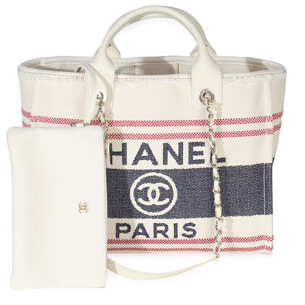 Navy Red Beige Striped Canvas Medium Deauville Tote