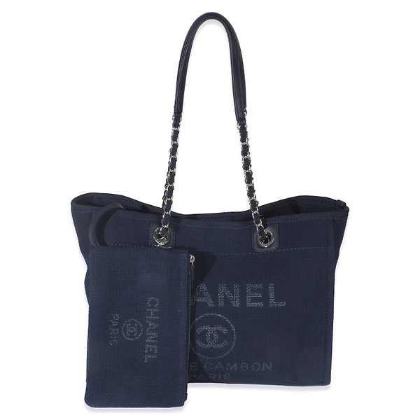 Navy Mixed Fibers Medium Deauville Tote
