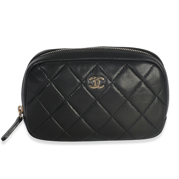 Black Quilted Lambskin Cosmetic Pouch