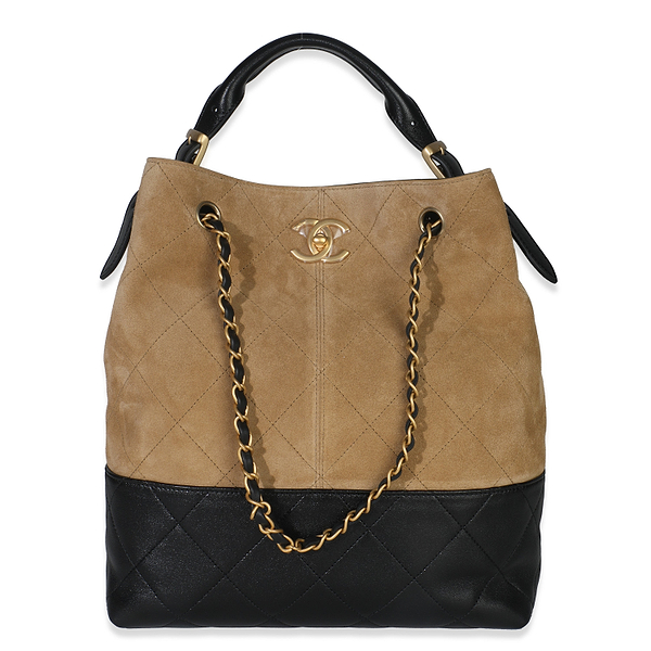 25A Brown Suede Black Shiny Calfskin Coco Shopping Hobo