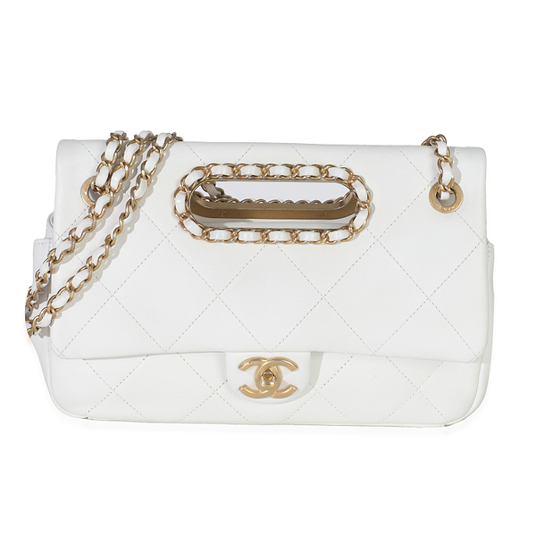 White Quilted Lambskin A Real Catch Flap Bag