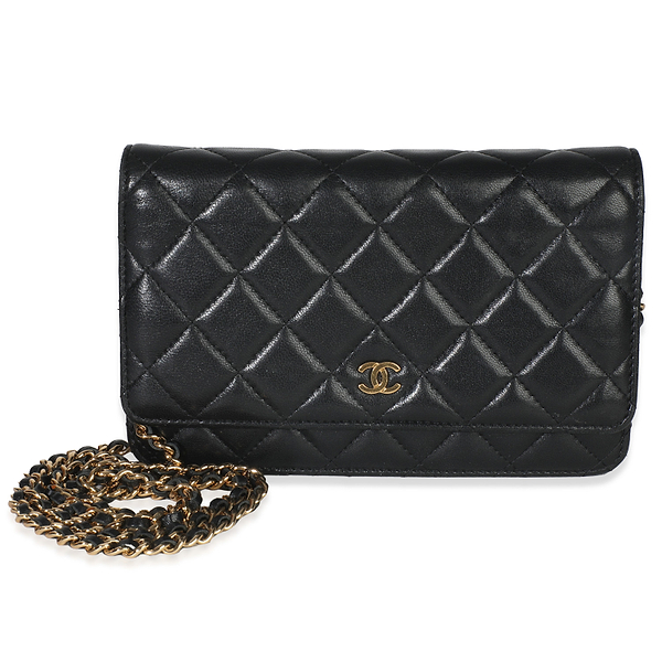 Black Quilted Lambskin Classic Wallet On Chain