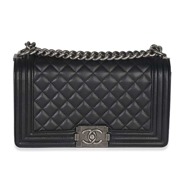 Black Quilted Caviar Medium Boy Bag