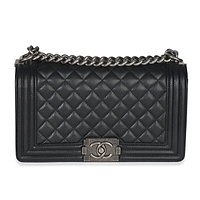 Black Quilted Caviar Medium Boy Bag