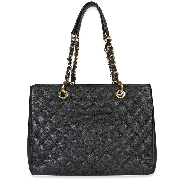 Black Quilted Caviar Grand Shopper Tote