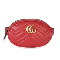 Hibiscus Red Matelasse Calfskin GG Marmont Belt Bag 85/34