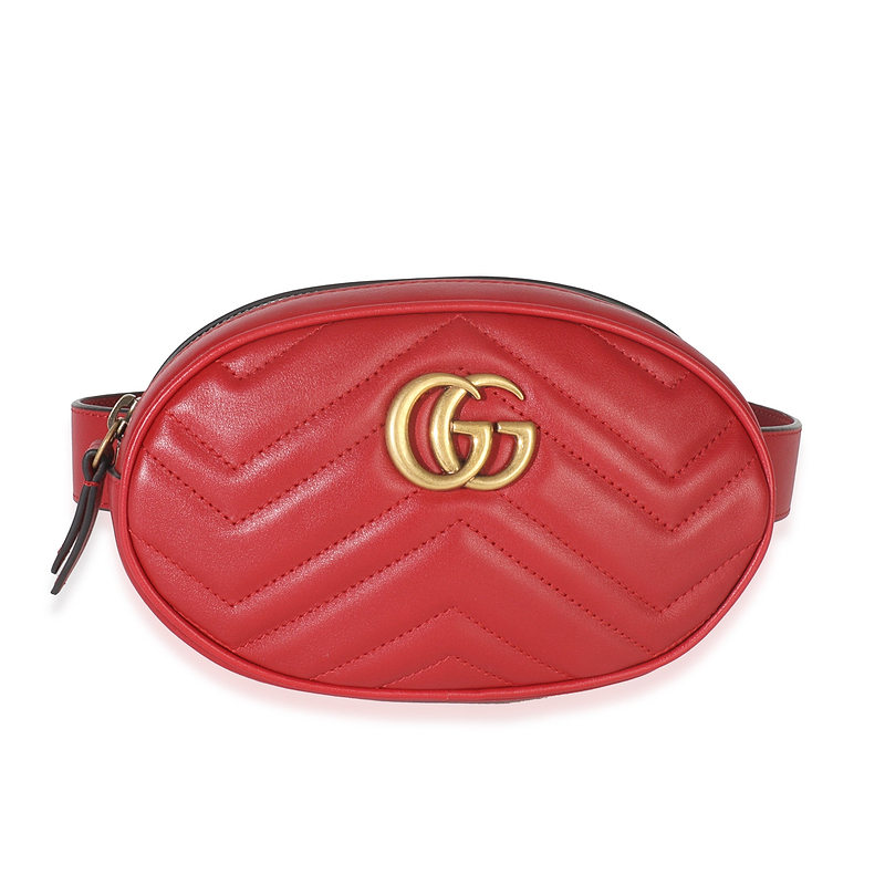 Hibiscus Red Matelasse Calfskin GG Marmont Belt Bag 85/34